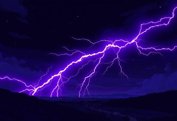 Stylized purple lightning bolts crack across a dark, anime-style night sky,  texture,  wallpaper