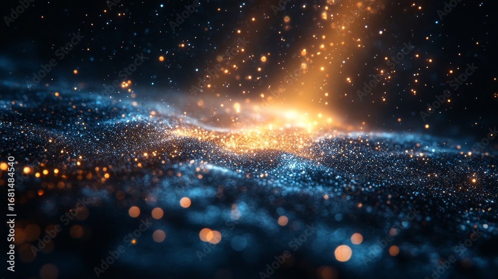 Canvas Prints abstract glowing particles in dark waves