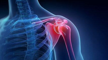 Detailed medical illustration of shoulder dislocation sports injury anatomy focus physiotherapy rehabilitation awareness concept
