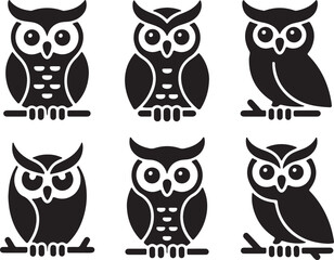 owl silhouette set, icon, white background