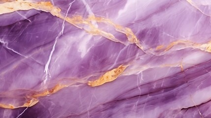 A full-frame close-up of a smooth purple marble surface, gradient hues of grape and lilac, golden veins creating bold geometric patterns, the polished finish reflecting soft ambient light.