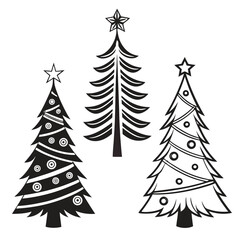Vector art of three stylized christmas trees with stars on top