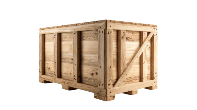Vintage-inspired rustic wooden crate on isolated background showcasing natural wood grain and