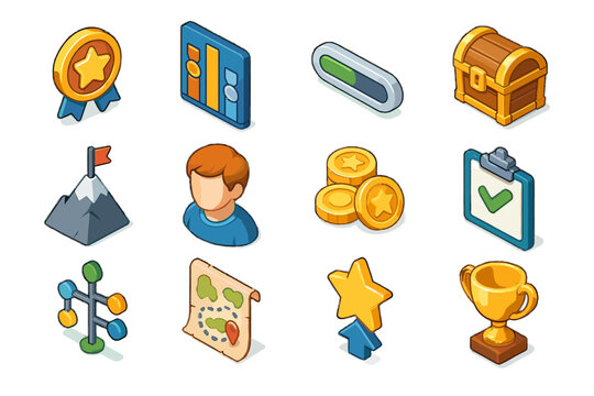 Level progress vector daily edtech icons icon chest customization star challenge reward
