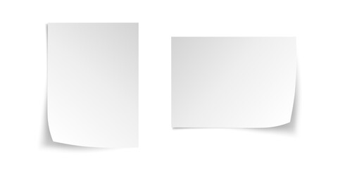 Realistic Curled Paper Sheets with Shadow – Blank Note Poster Mockup Vector