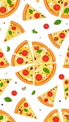Pizza slices pattern on white background