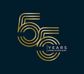 55 Years Anniversary design vector illustration. Unique 55 years logo design template. In gold color