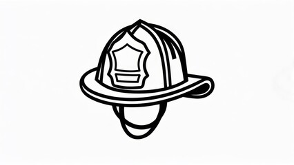 Bold Black and White Firefighter Helmet Icon on Clean White Background