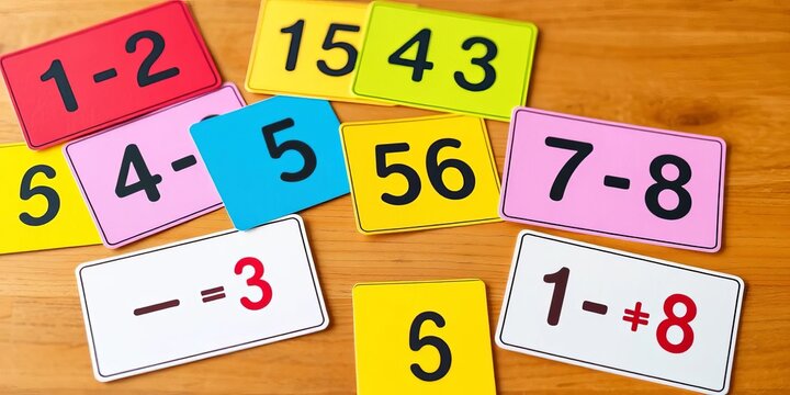 Colorful numbered cards with corresponding dots illustrating basic math concepts, abstract, design