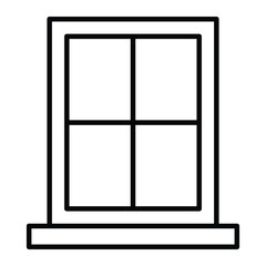 Window frame vector icon. Black line art with four glass panes and sill. Home, architecture, or interior design symbol for apps and construction graphics.