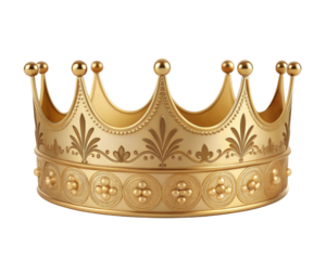 Regal antique gold crown with ornate detailing and scalloped peaks symbolizing royalty and power