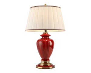 Stunning 3d render of a classic red table lamp with cream lampshade detailed realism