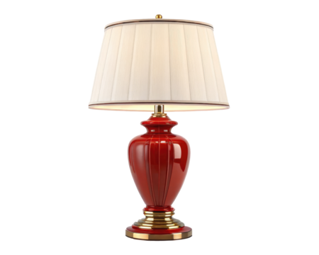 Stunning 3d render of a classic red table lamp with cream lampshade detailed realism