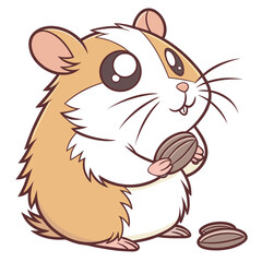 Vector art of cute cartoon hamster holding a sunflower seed, , with a happy expression and big eyes, perfect for childrens illustrations and petrelated designs