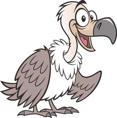 Vector art of a cartoon vulture with a wide smile and open wings, isolated on white background