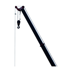 An isolated black steel crane hook, a heavy metal lifting tool on a white background