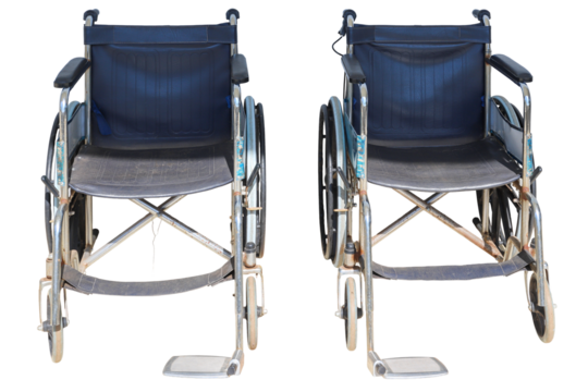 Isolated old wheelchairs for medical care and mobility assistance