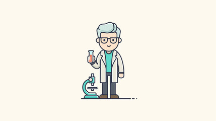Cartoon scientist with test tube and microscope