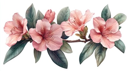 Delicate pink flowers on branch