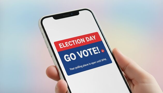 Smartphone displaying Election day reminder to vote