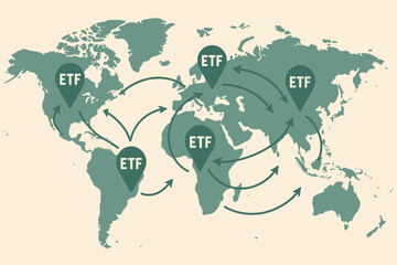 Global etf growth concept on world map with arrows