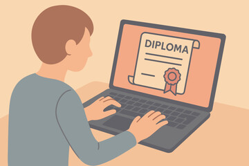 Online graduation concept: student receiving digital diploma on laptop
