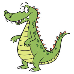 Vector art of a cute cartoon alligator with green skin, orange spikes, and a big smile, standing, isolated on white background