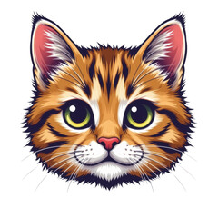 Obraz premium Close-up of a detailed and realistic illustration of a cute tabby cat's face with large green eyes pink nose and expressive ears on a white background