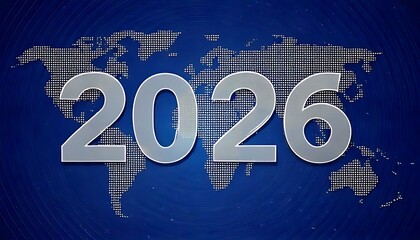 World map background with large, stylized '2026' overlay