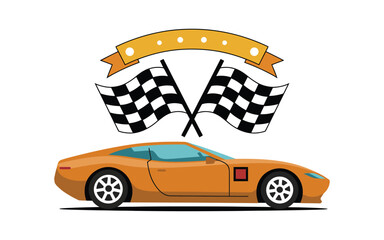 Motorsport Racing Car Vector &ndash; Finish Flags and Banner Icons for Speed and Automotive Design