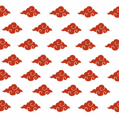 Seamless Ornamental Cloud Motif Pattern in Red and White Color