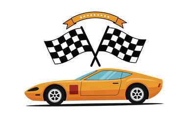 Racing Car Vector &ndash; Finish Flags and Banner Icon Set for Motorsport and Speed Design Illustration