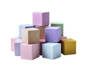 Stacked wooden building blocks in pastel colors