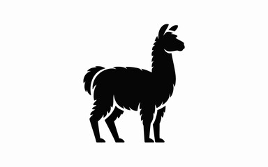 Fototapeta premium Minimalist black silhouette of a llama standing upright. Flat vector icon style,