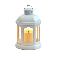 Elegant White Lantern with Candle Emitting Warm Illumination