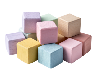 Pastel-colored wooden blocks clustered together
