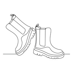 Continuous line of man office formal work shoes or safety hiking boots. Single line drawing editable stroke. Vector illustration