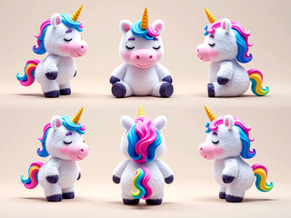 Naklejka premium Adorable Fluffy Unicorn with Pink and Blue Hair