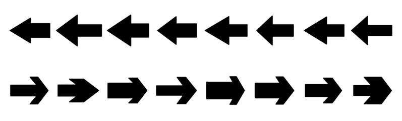 A collection of arrow icons. Various styles of shapes and flat black colors combined with a transparent background. Vector Illustration