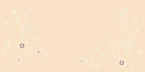Subtle line art floral & avian motifs on a muted earth tone background, summer, minimal