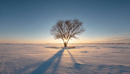 Solitary tree in a snowy landscape at sunrise (1)