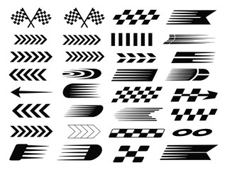 Speed and Racing Flag Icon Set in Black and White Vector