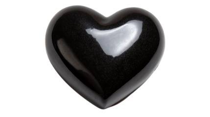 Shiny black heart with sparkling glitter isolated on transparent PNG background