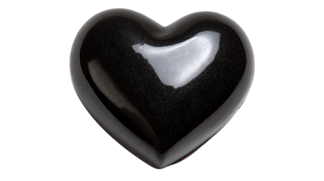 Shiny black heart with sparkling glitter isolated on transparent PNG background