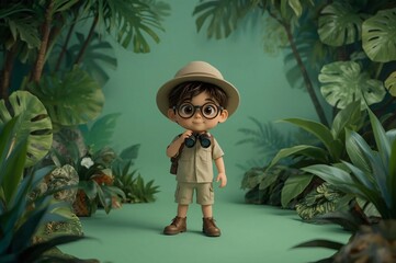 Adventurous young explorer in lush jungle setting