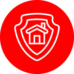 Home Insurance Vector Line White Circle Red Icon Design