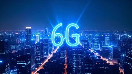 6G Technology Over Futuristic Cityscape at Night - Powered by Adobe