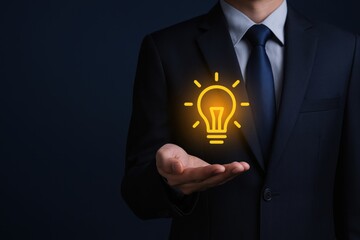 Businessman presents illuminating idea conceptualizing creativity and innovation in business