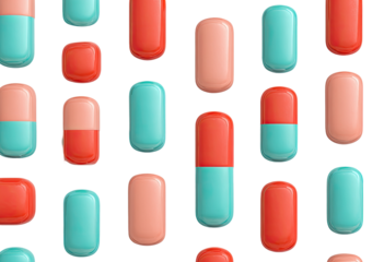 Pattern of colorful pills, red and teal,  on black background