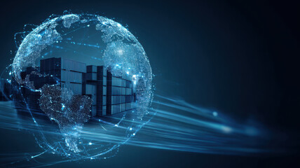 Obraz premium Digital hologram of import/export flow above globe,